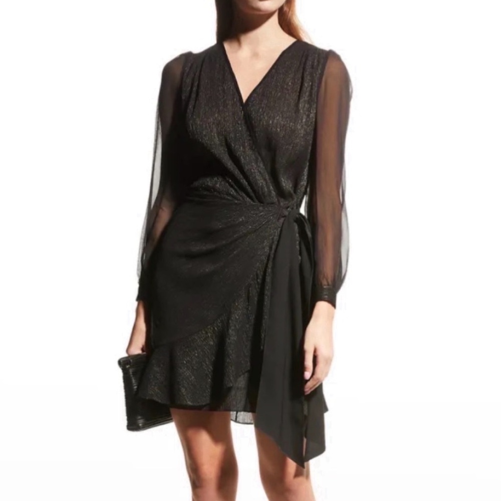 Diane Von Furstenberg DVF Clarice Wrap Effect Metallic Crpin Dress